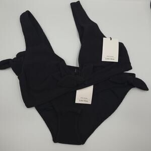 & Other Stories Crinkle Textured Bow Tie Bikini Set in Black Size 12